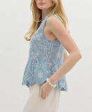 Blue & White Cross Stitch Top