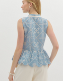 Blue & White Cross Stitch Top