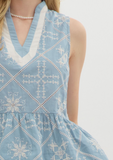 Blue & White Cross Stitch Top