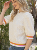 Ivory Diamond Texture Contrast Elastic Top