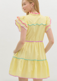 Lemon Multi Color Accent Ruffle Dress