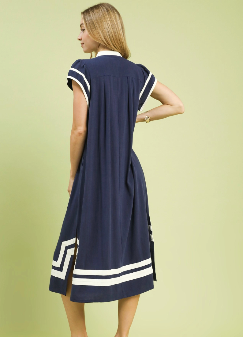 Navy & Ivory Contrast Cap Sleeve Midi – Fashion Cupcake