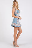Denim & Floral Ruffle Dress