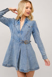 Buckle Wrap Denim Long Sleeve Dress with buckle