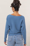 Blue Ribbed Boatneck Sweater Top