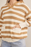 Ivory Striped Drop Shoulder Sweater