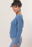 Blue Ribbed Boatneck Sweater Top