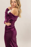 Plum Sparkle Fitted Long Sleeve Maxi