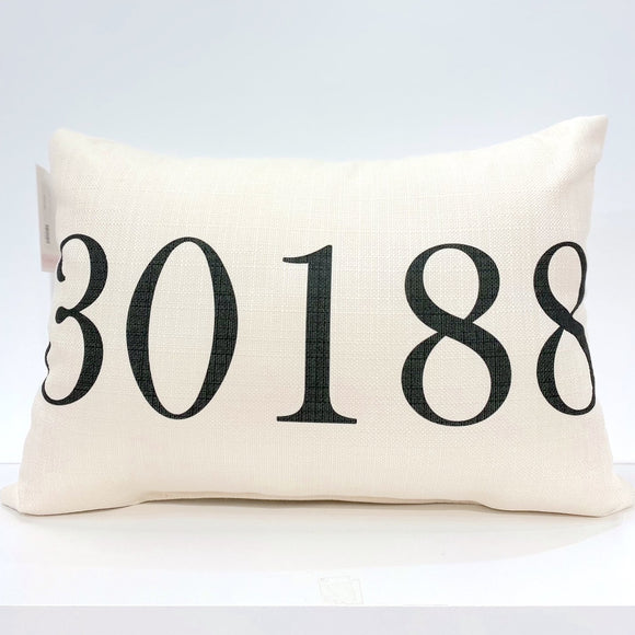 Black 30188 Zip Code Pillow