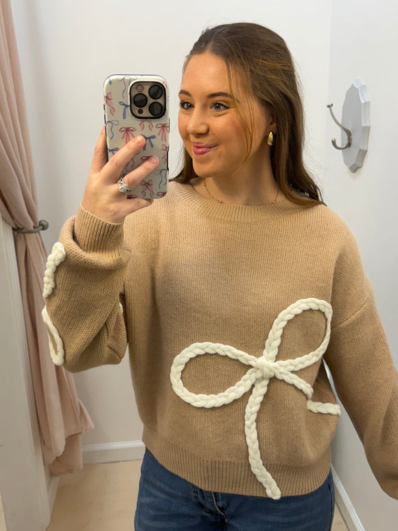 Brown Double Bow Sweater