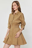 Camel Collared 3/4 Sleeve Dress