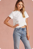 White Ruffle Frill Angled Hem Top