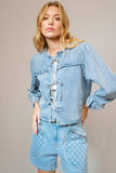 Ruffle Triple Tie Front Denim Jacket