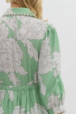 Mint Floral Scalloped Trim Button Dress