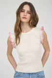 Pink Contrast Ruffle Sleeve Top