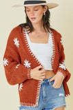 Rust Embroidered Flower Cardigan