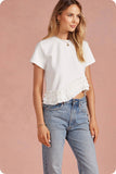 White Ruffle Frill Angled Hem Top
