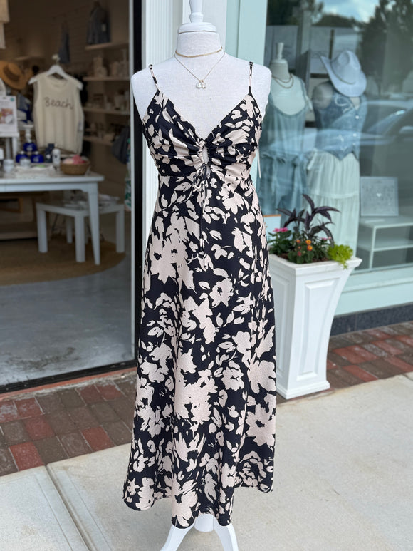 Black Floral Key Hole Maxi Dress