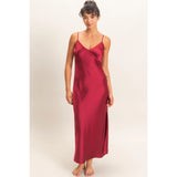 Satin Wine V-Neck Slip Dress