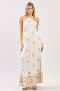 Ivory & Taupe Print Halter Maxi