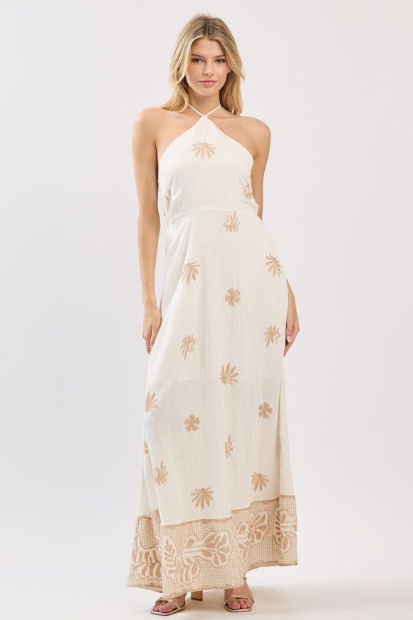 Ivory & Taupe Print Halter Maxi