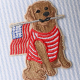 Dog Sitting Holding USA Flag - Blue