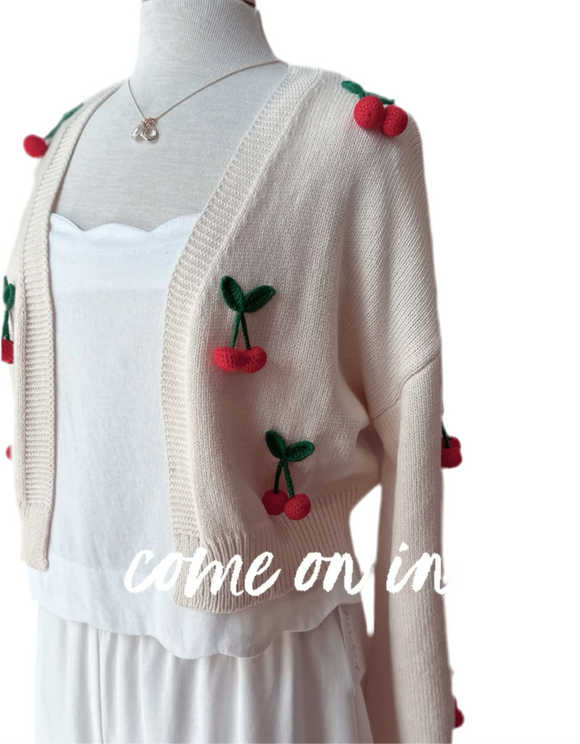 Cherry Detail Open Front Cardigan