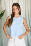Blue Floral Embroidered Pattern Floral Lace Top
