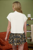 Cream Short Sleeve Mock Neck