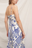 Blue Pattern Tie Center Midi Dress
