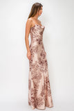 Floral Satin Cowl Neck Maxi Dress