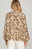 Brown & Mustard Long Sleeve Button Top