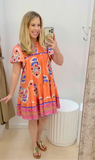 Coral & Purple Smoked Front Ric Rac Dress