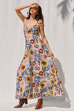 Mustard & Brown Printed Open Back Maxi