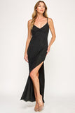 Black Beaded V-Neck Maxi Dress
