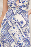 Blue Pattern Tie Center Midi Dress