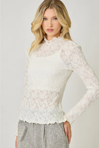 Ivory Lettuce Edge Lace Top