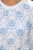 Blue & White Floral Contrast Hem Top