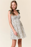 Olive & White Bow Shoulder Smocked Dress