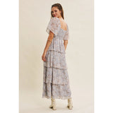 Baby Blue Floral Tiered Ruffle Midi Dress