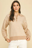 Tan Striped Quarter Zip Top