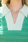 Green Detailed Ruffle Sleeve Top