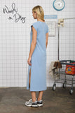 Light Blue Side Slit Midi Dress