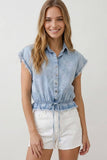 Light Denim Elastic Waist Top