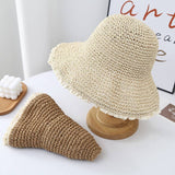 Lace Trim Straw Bucket Hat