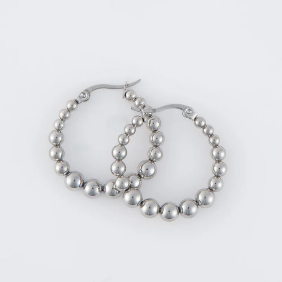 Bubble Hoop Pin Catch Earring Silver