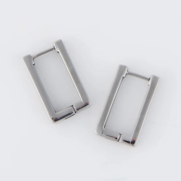Silver - Rectangle Pin Catch Earring Hoop