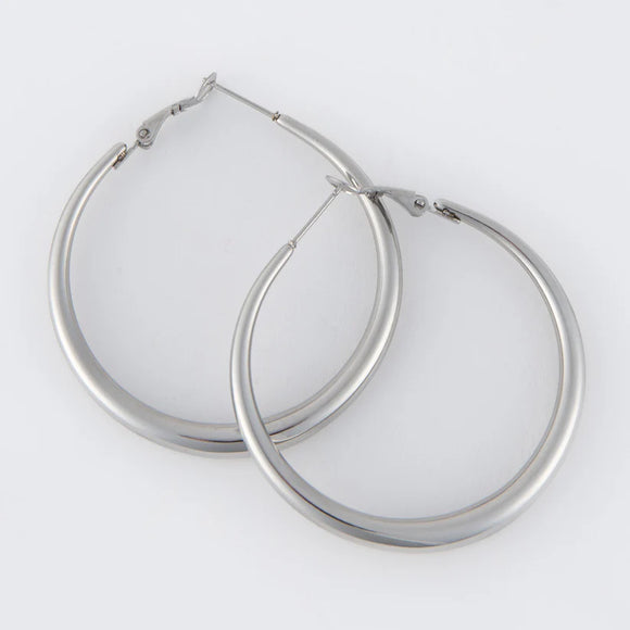 Silver - Vintage Chunky Pin Catch Hoop Earring