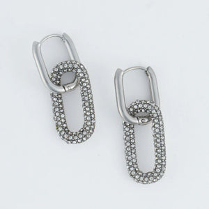 SIlver - Double Pave Pin Catch Hoop Earring