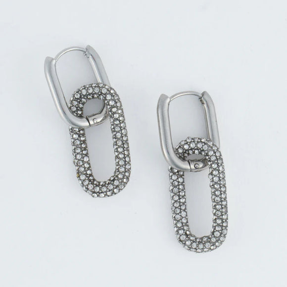 SIlver - Double Pave Pin Catch Hoop Earring
